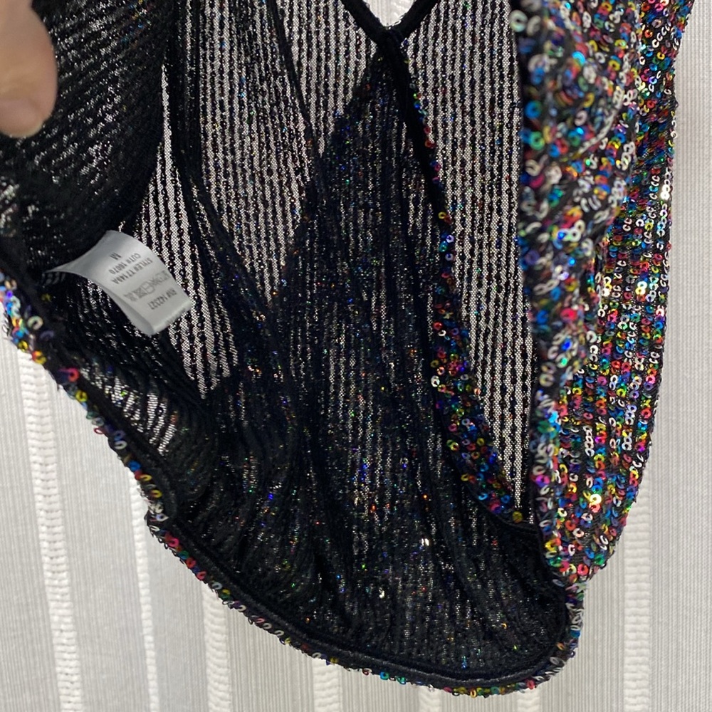 Alter’d State‎ Sequin Mesh Top Faux Wrap V Neck multicolored Size M - Picture 8 of 11